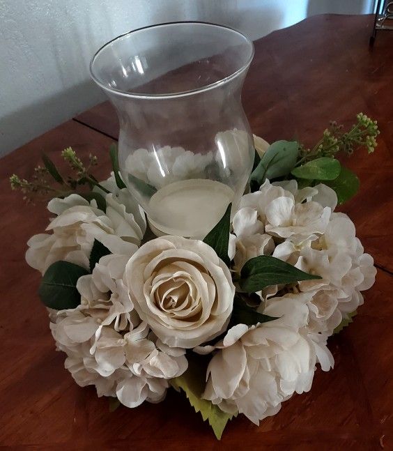 Beautiful Wedding Centerpiece - Candleholder with White Silk Florals