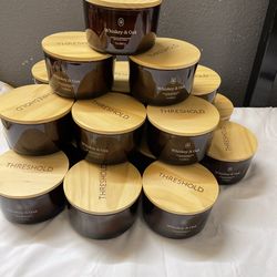 3-Wick Amber Glass Wooden Wick Whiskey and Oak Jar Candle 13oz - Threshold