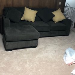 New Dark Gray Sofa Two Piece Sectional With Chaise With Four Cushions