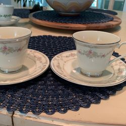 Set of two romance collection royal Doulton Tamara made in England floral pink white tea cups saucers