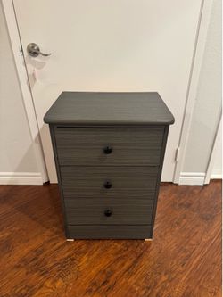 Gray Wood Nightstand with 3 Drawers - Bedroom Storage