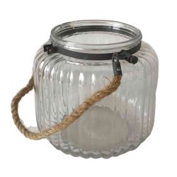 Glass Ribbed Vase/ Candleholder- Rope Handle