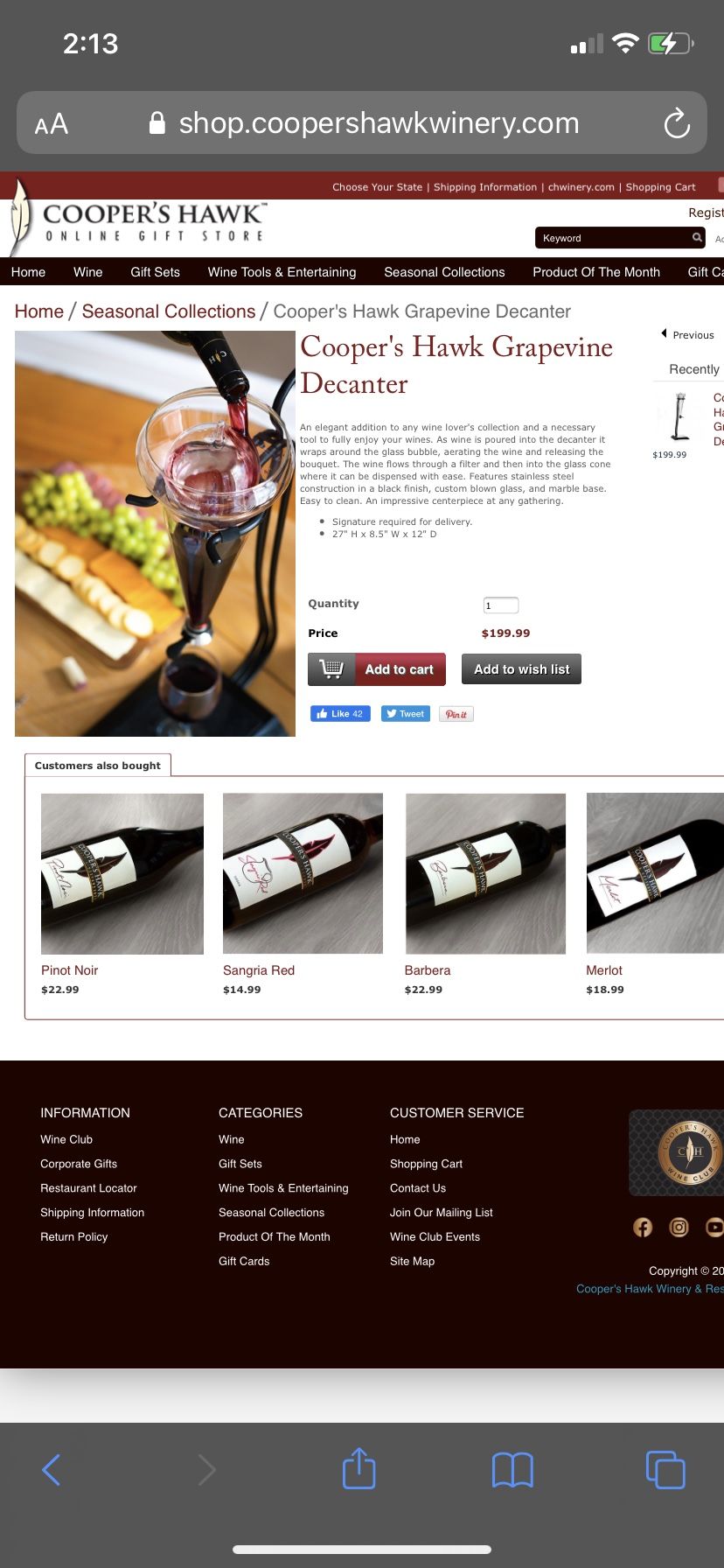 Cooper's Hawk Grapevine Decanter for Sale in Riverview, FL OfferUp