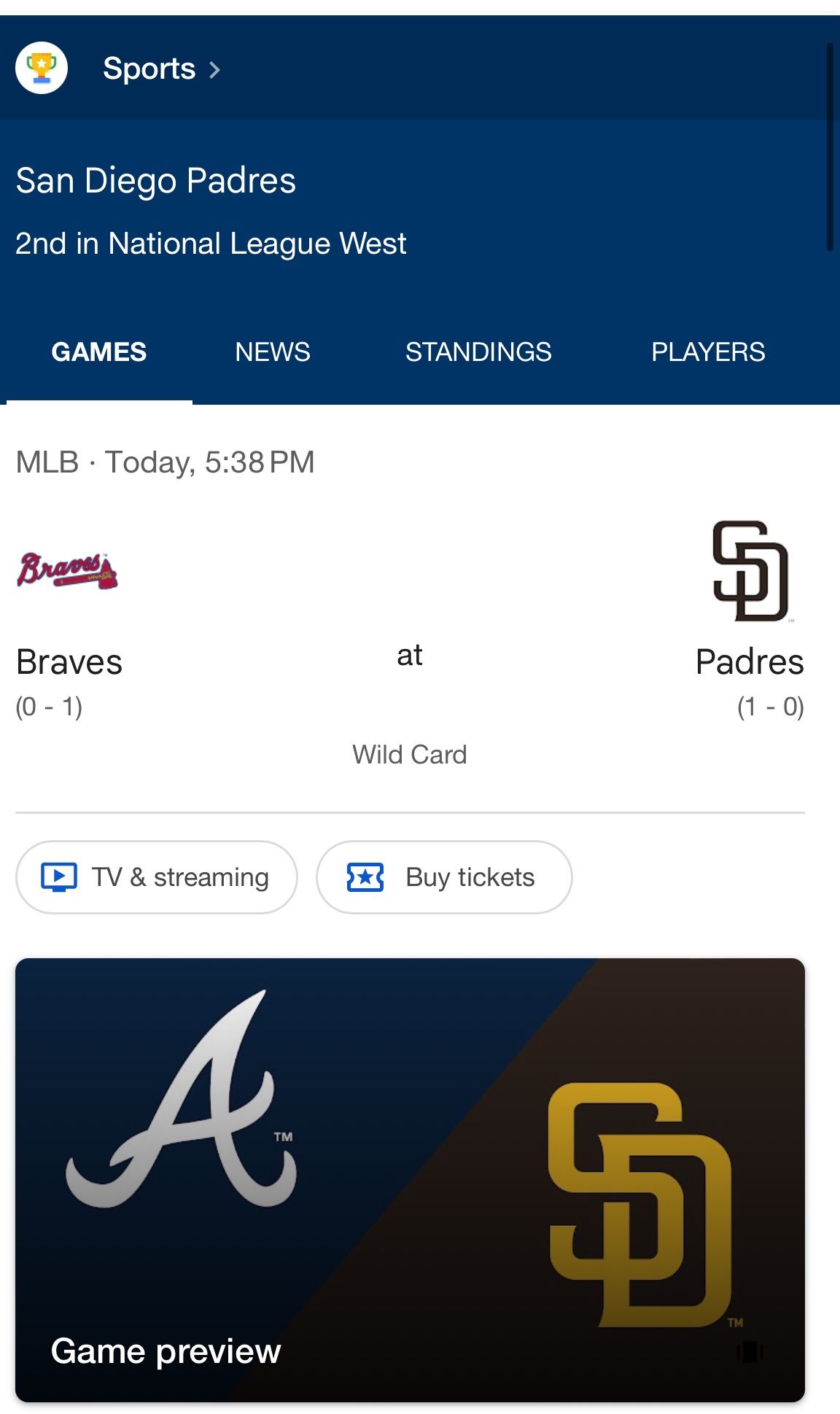 Padres Game Ticket 10/2