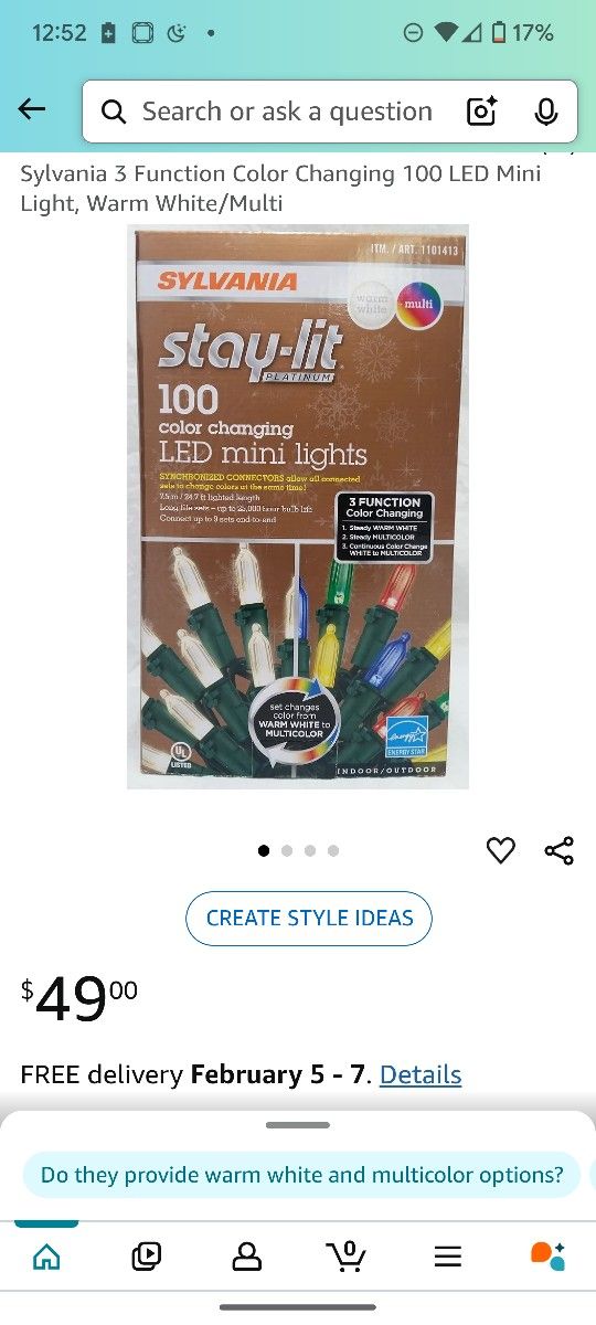 Christmas Lights Sylvania Platinum 100-Count Color Changing LED Mini Dual Lights 3 Sets