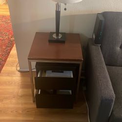 Lamp, End table, Drawers 