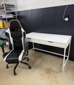 IKEA white desk and gaming chair