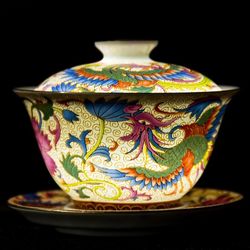 Beautiful Chinese teacup tea ware tea set dragon and Phoenix
