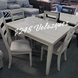 ✅️✅️5 pc grey finish wood dining table set padded seat chairs✅️✅️✅️