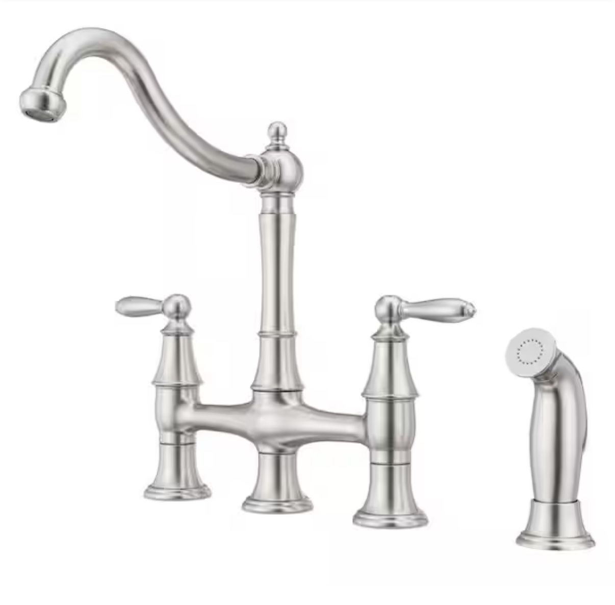 Pfister Courant two Handle Bridge Kitchen Faucet with Side Spray in Stainless Steel