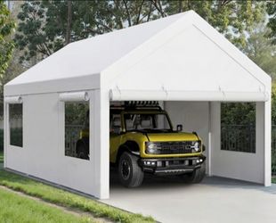 Carport, 12x20 ft Heavy Duty Carport Canopy with Roll-up Windows, Portable Garage with Removable Sidewalls & Doors, Car Canopy with All-Season Tarp fo