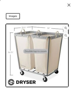 Dryser 2 Section Commercial Rolling Laundry Hamper on Wheels with Removable Canvas Bins - White