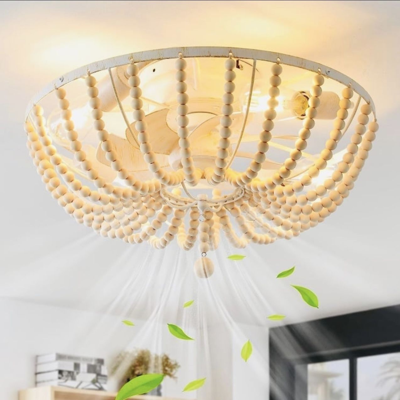 20” Modern Farmhouse Boho Beaded Caged Ceiling Fan With Lights Lighting OBO
