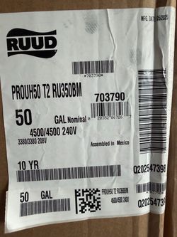 New Ruud Rheem 50 gallon Heat Pump Electric Hybrid Water Heater 240v