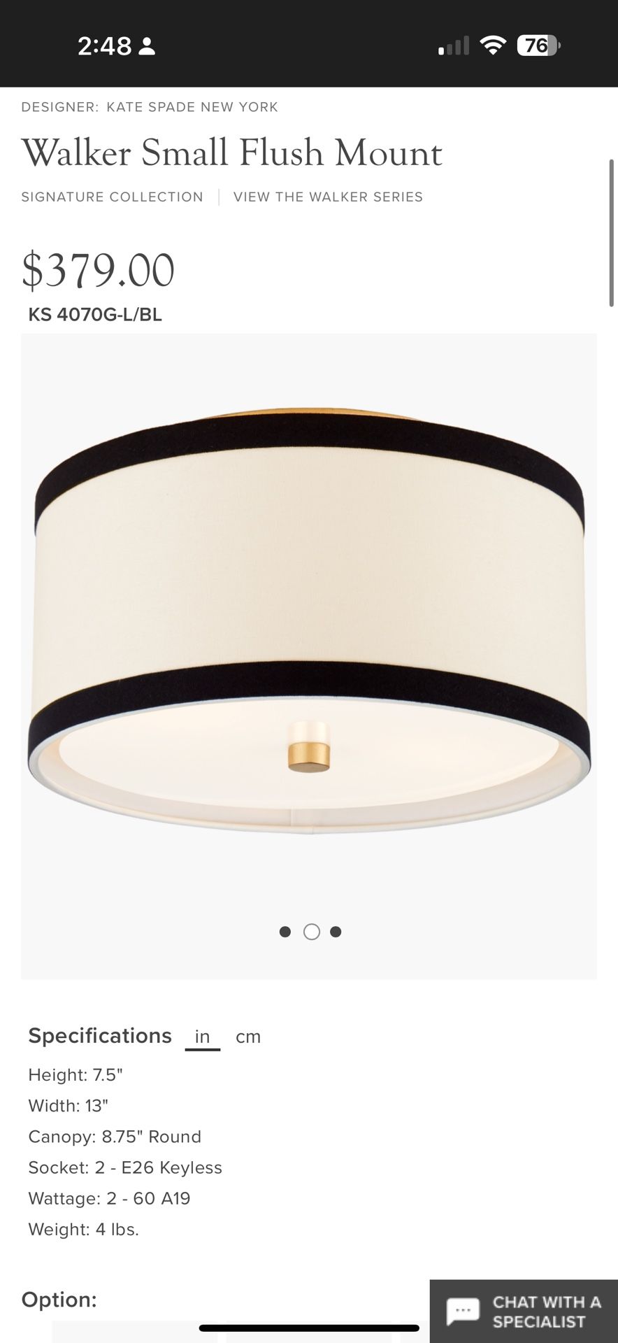 Kate Spade New York Flush Mount Ceiling Lights (Set of 3)