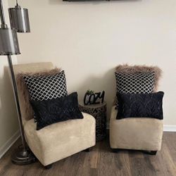 Beige Suede Lounge Accent Chair With Matching Ottoman 