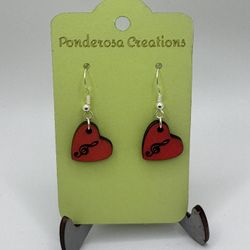 Heart & Treble Clef (engraved) Design - For Music Lovers - Painted Wood - Earrings