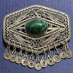 Vintage Israel Silver Filigree Brooch/Pendant - 2.25”