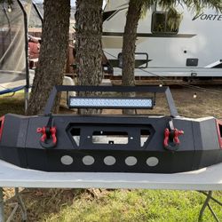 Full Width Front Bumper Compatible with 2007-2013 Toyota Tundra Off-road Pickup Truck Bumper with LED Lights, Paintable Armor, Winch Plate, Sensor Hol