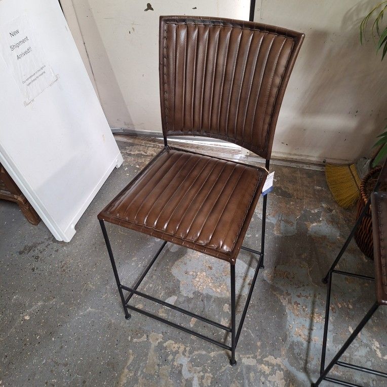 Iron And Leather Counter High Stool