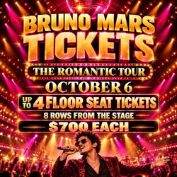 Bruno Mars - The Romantic Tour - Oct 6th Floor Seats