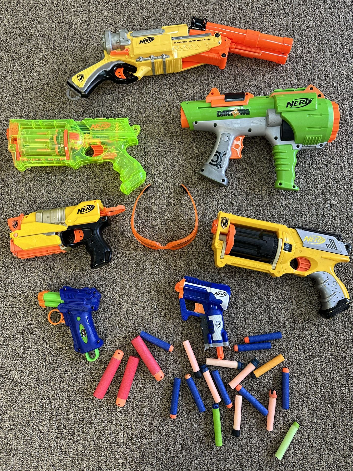 Bundle Of 7 Nerf Guns, Bullets, Googles