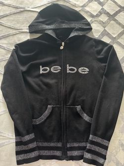 Bebe Black Rhinestone Logo Zip-Up Hoodie