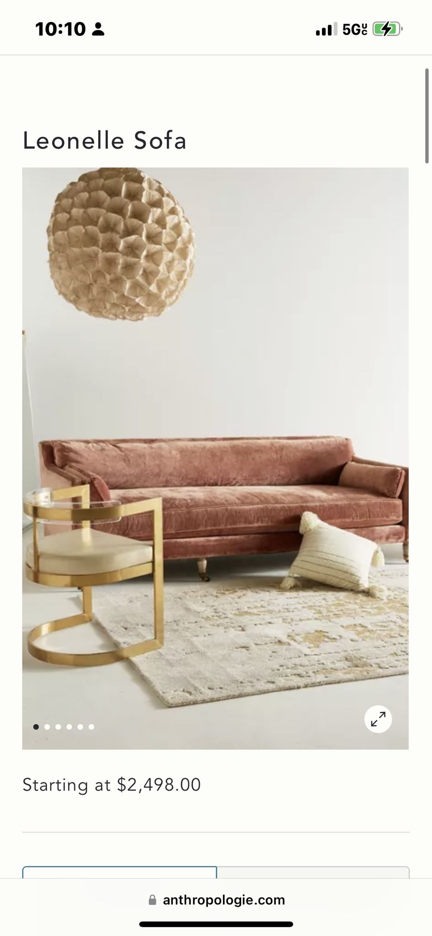 Anthropologie Pink Velvet Couch