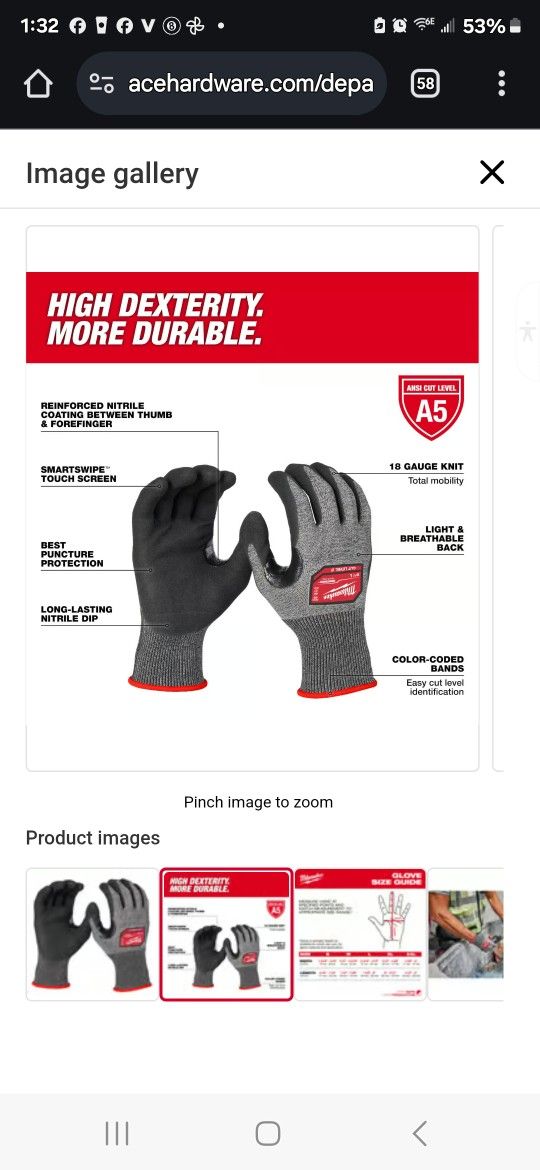 Milwaukee Cut level two gloves
