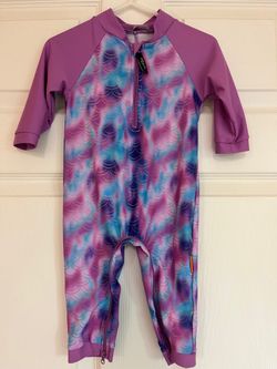 Kids Purple & Multicolor Long-Sleeve Rashguard Swimsuit Zipper Footed WeVwe  6-12 m