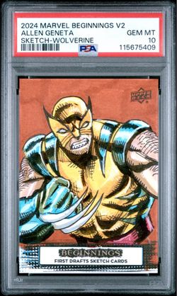 2024 UPPER DECK MARVEL BEGINNINGS VOL.2 SERIES 2 FIRST DRAFT SKETCH CARDS ALLEN GENETA SKETCH-WOLVERINE 1/1 AUTO PSA 10