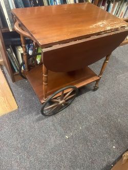 Antique wood tea cart big wheels