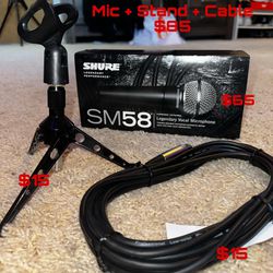 Shure SM58 Microphone, Desktop Mic Stand And Cable