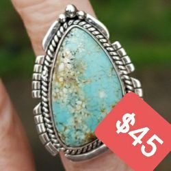 Southwestern Turquoise Sterling Silver Handcrafted Ring Sz 6