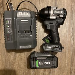 FLEX 24V Brushless Cordless 1/2-Inch 750 Ft-Lbs Mid-Torque Impact Wrench Kit With 5.0Ah Lithium Battery And 160W Fast Charger