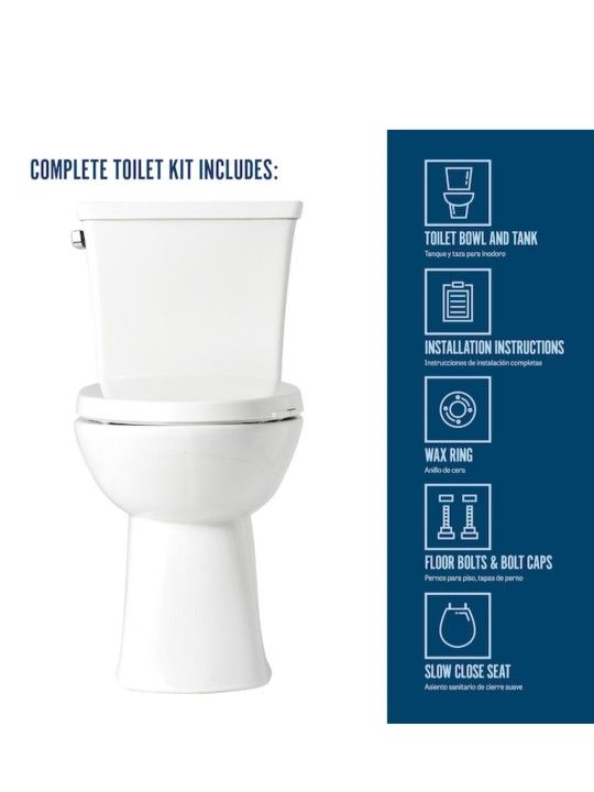 Mansfield Vanquish 2 White Elongated Chair Height 2-piece WaterSense Soft Close Toilet 12-in Rough-In 1.28-GPF