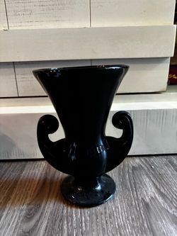 Black Gloss Ceramic Urn Vase with Scroll Handles