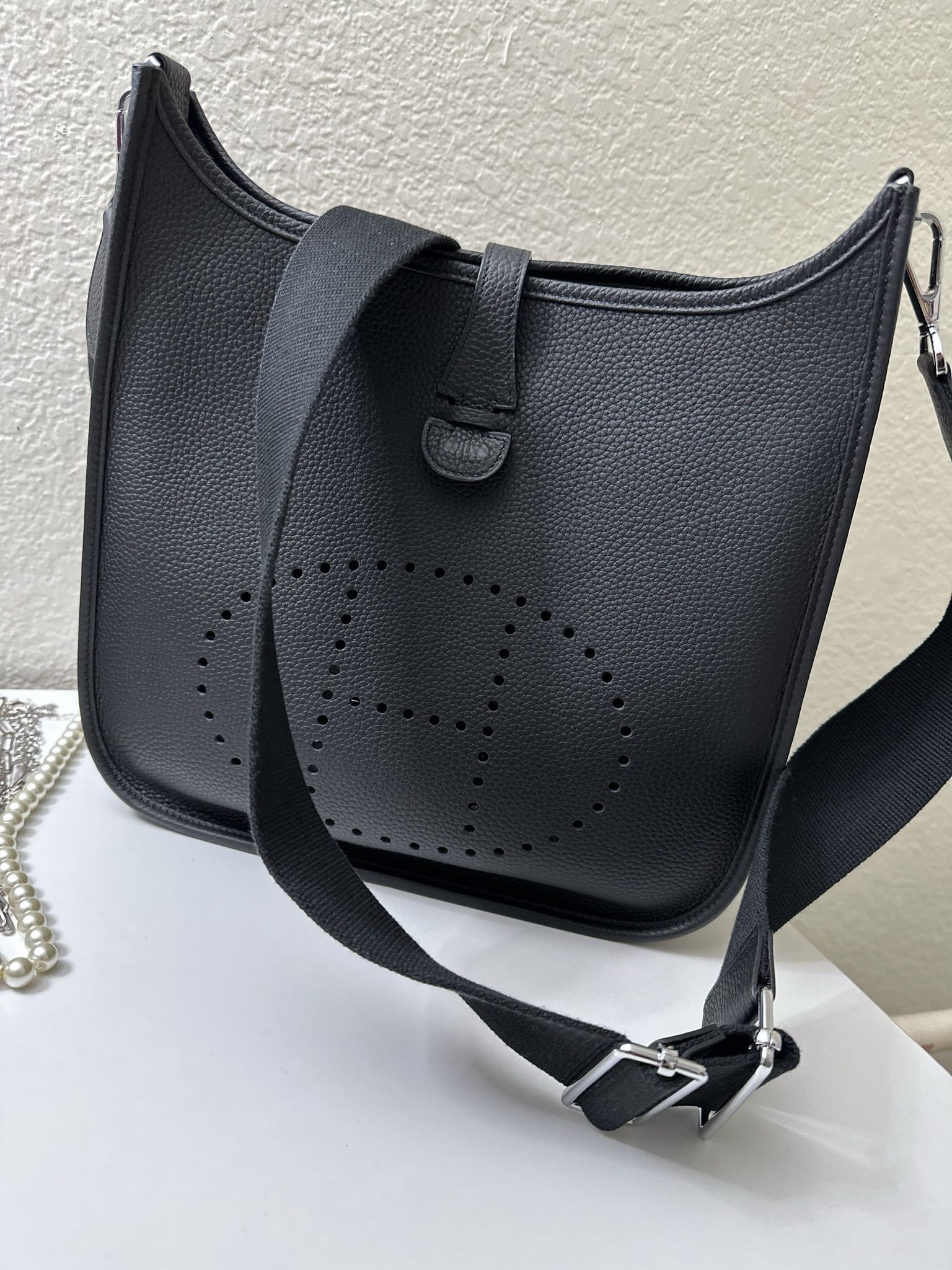 Hermes Evelyn 29 In Black Clemence With Silver Hardware
