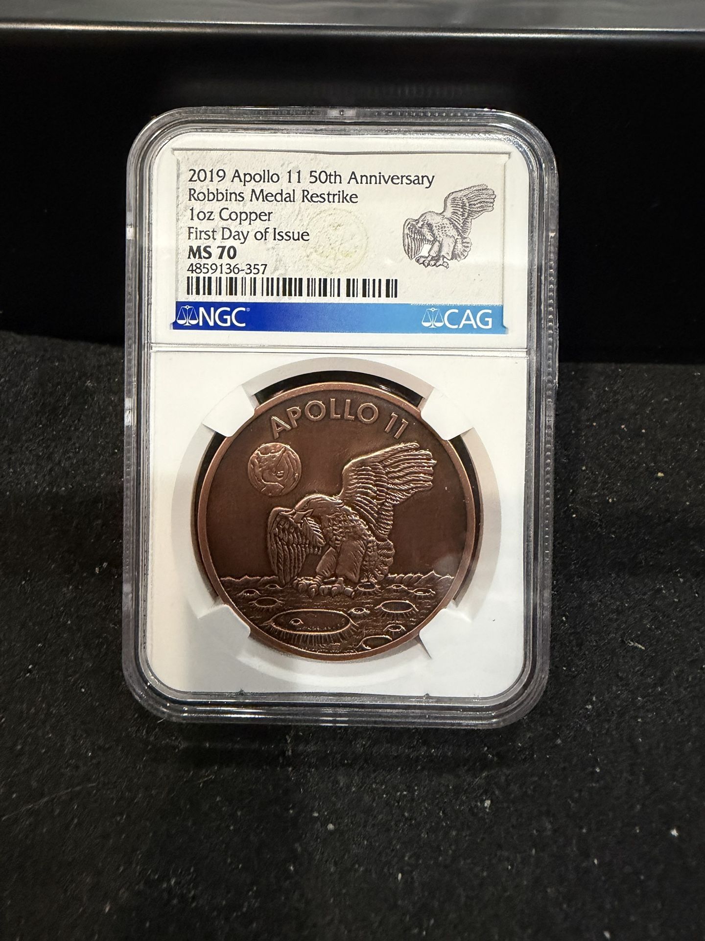 2019 Apollo 11 50th Anniversary Copper Robbin’s Medal Perfect Graded By NGC 5-1
