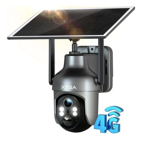 Xega 4G LTE Cellular Security Camera with Built-in Sim Card, Solar Powered Wireless Outdoor Security