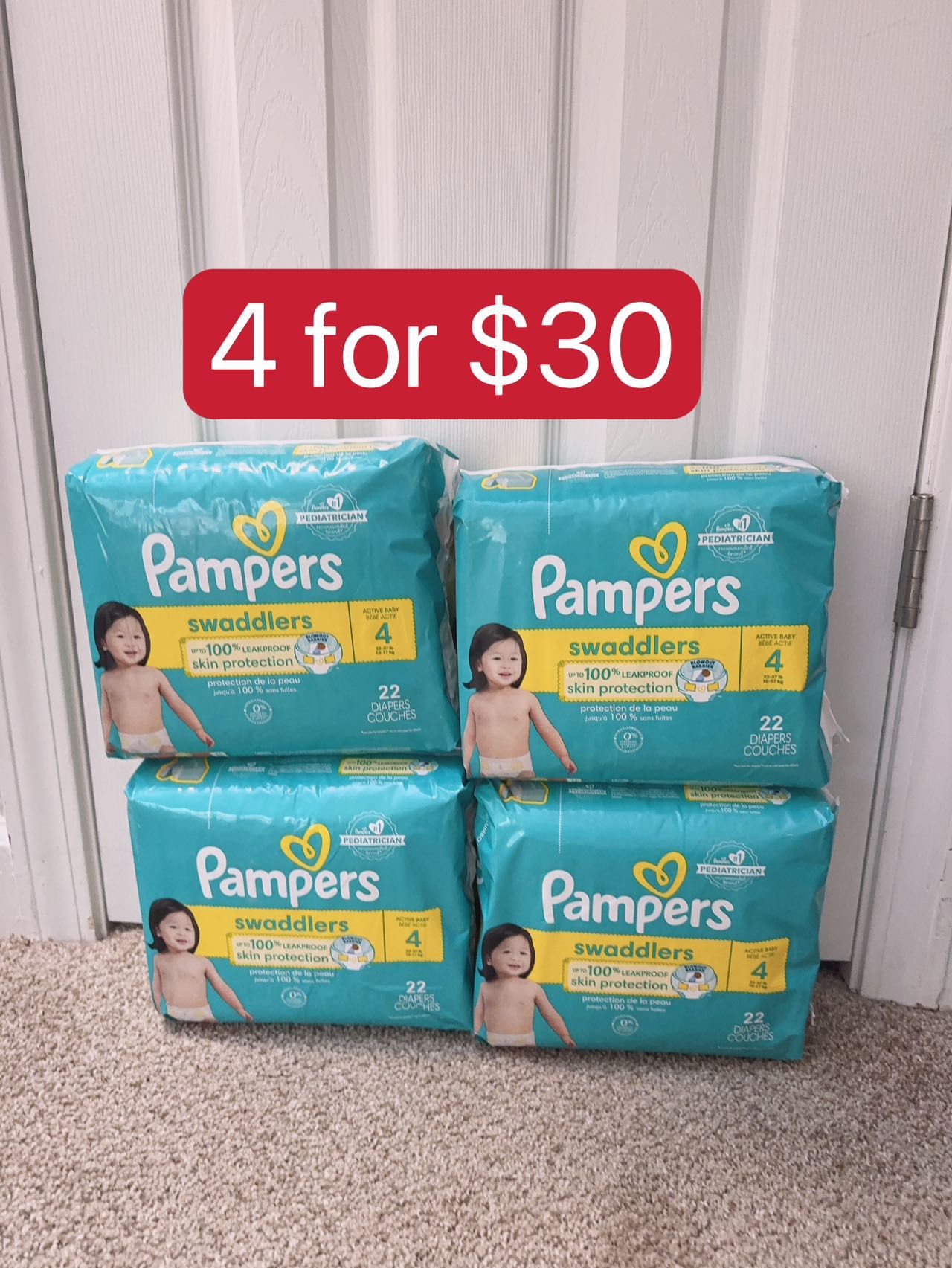 Pampers swaddlers size 4 4 for$30