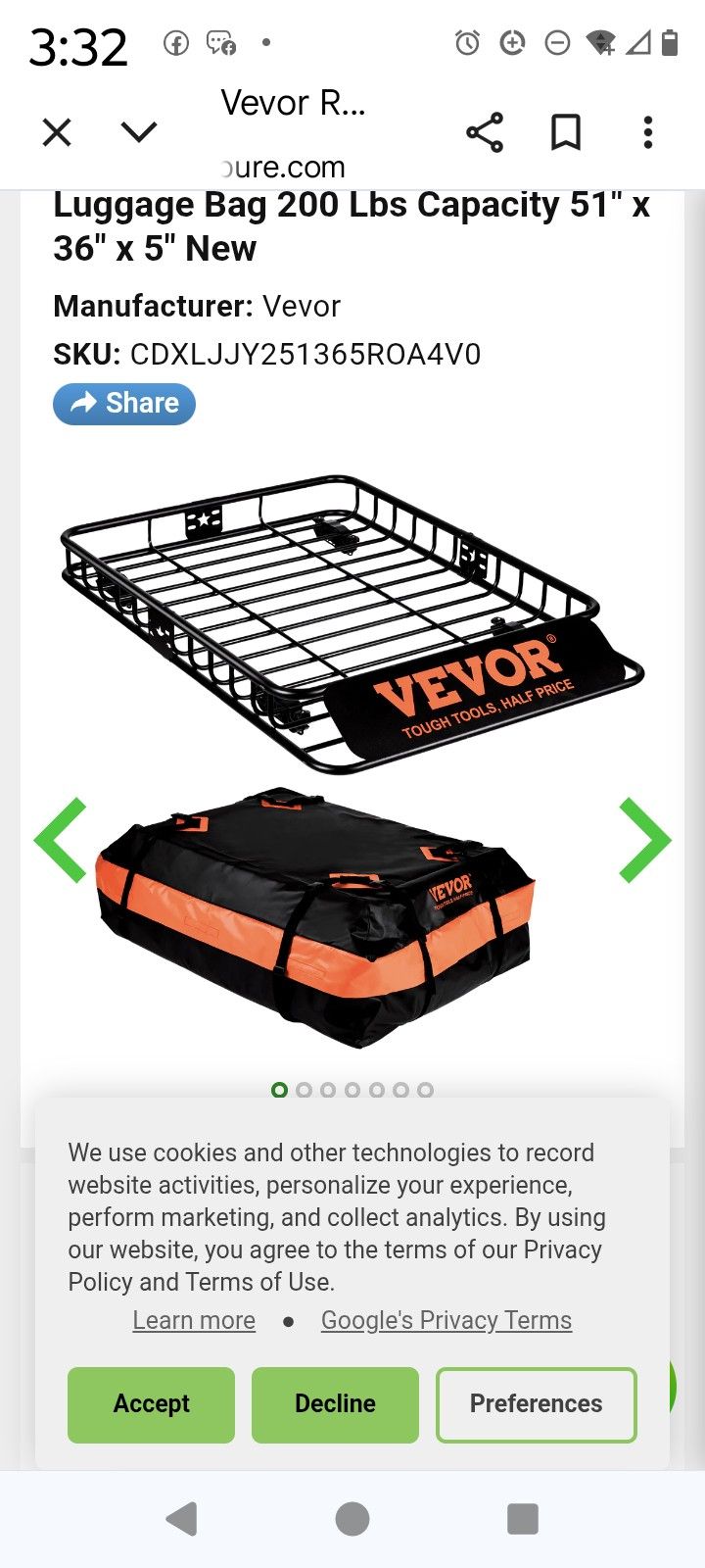 Vevor Waterproof Camping Bag Only