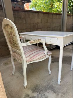 White Desk with Vintage Inspired Custom Upholstery Chair
