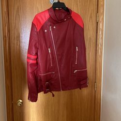 Pleather leather new  Burgundy red with hot accents zippers