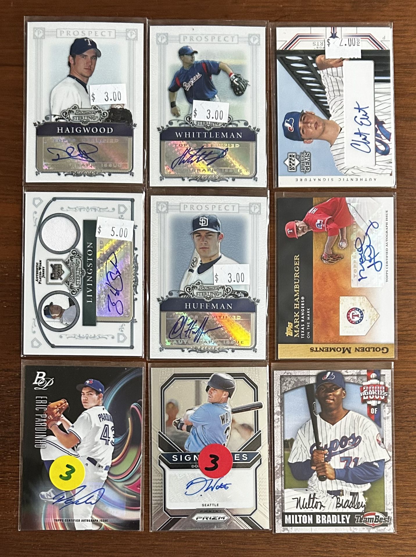Lot of 9 Baseball Autographed Cards