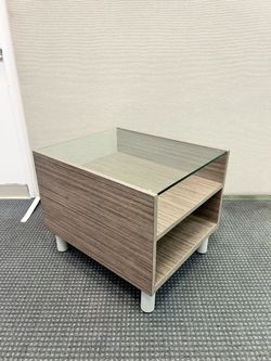 Wood Grain End Table with Glass Top