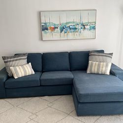 Sofa With Chaise, 3 Seats, Blue 