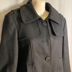 Black Wool Blend Button-Up Coat