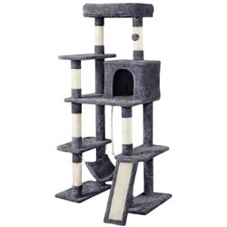 63" Multilevel Plush Cat Tree with Hammock for Cats Kitchens- Dark Gray $59.99