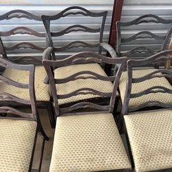 Set Of Six White Bottom Antique Dining Chairs 